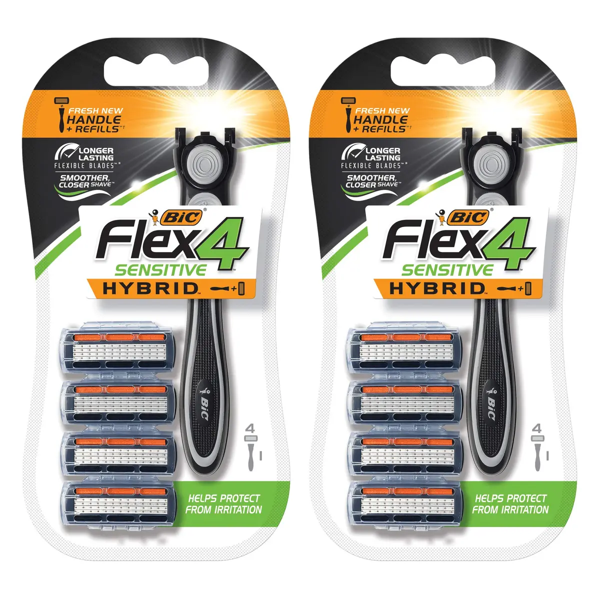 BIC Flex 4 Sensitive Hybrid Titanium Disposable Razors, 2 Handles & 8 Cartridges | Sensitive Skin Friendly (70-120 chars) - main product image