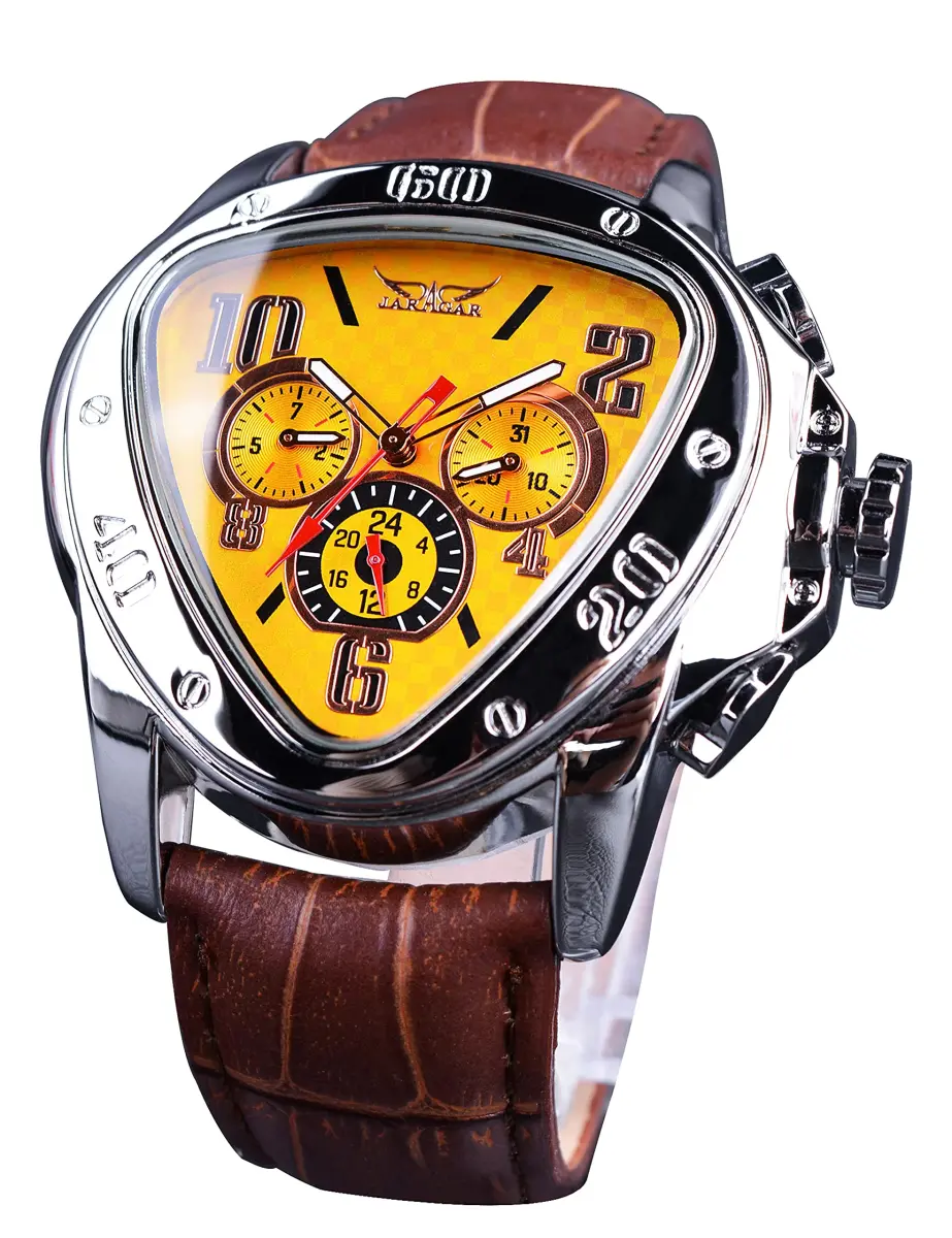 FORSINING Automatic Mechanical Wrist Watch for Men | 45mm Case, Leather Band, Yellow Dial - main product image