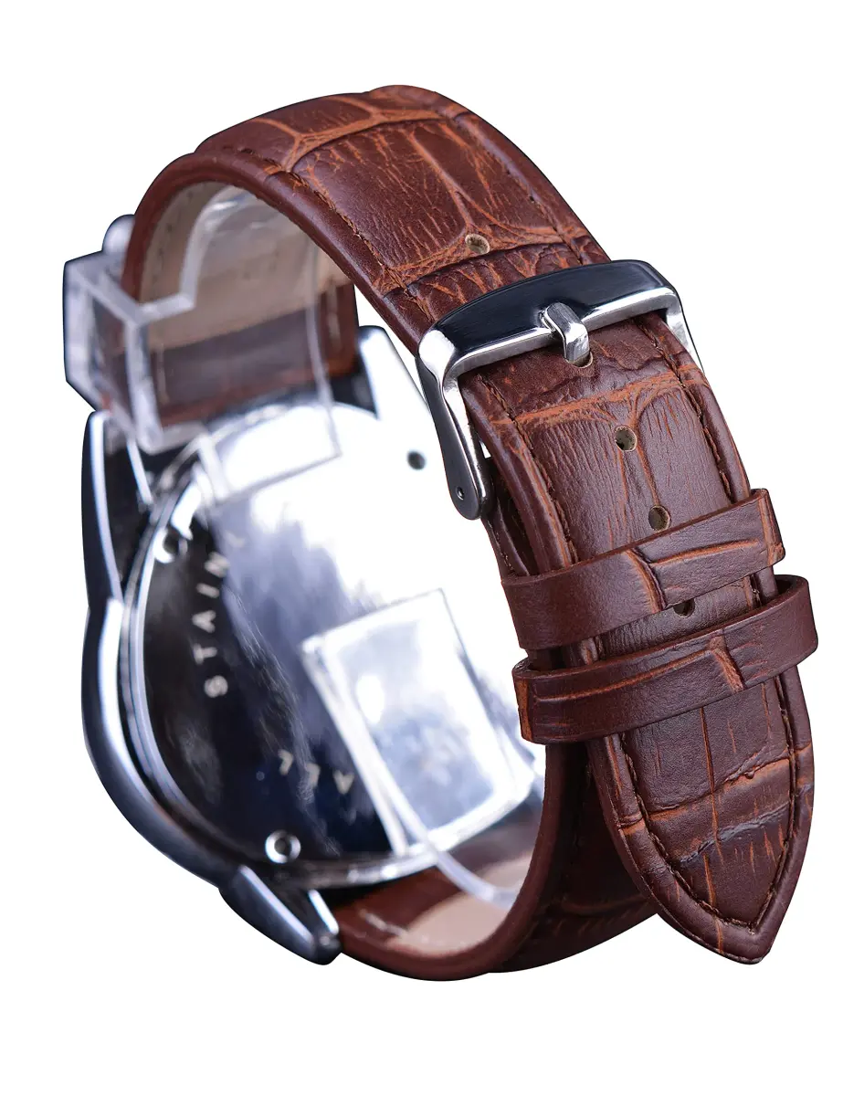 FORSINING Automatic Mechanical Wrist Watch for Men | 45mm Case, Leather Band, Yellow Dial - view 5