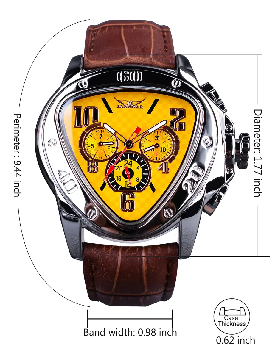 FORSINING Automatic Mechanical Wrist Watch for Men | 45mm Case, Leather Band, Yellow Dial - view 6