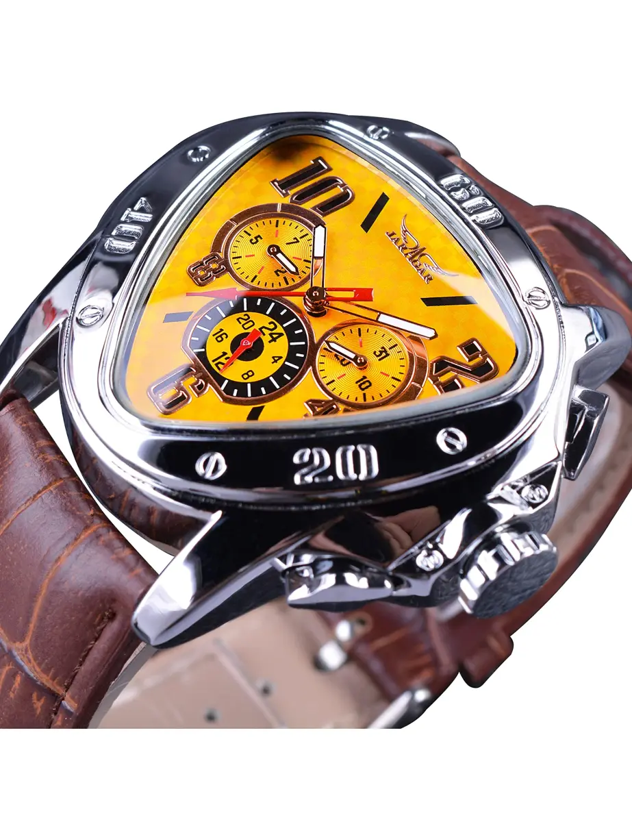 FORSINING Automatic Mechanical Wrist Watch for Men | 45mm Case, Leather Band, Yellow Dial - view 2