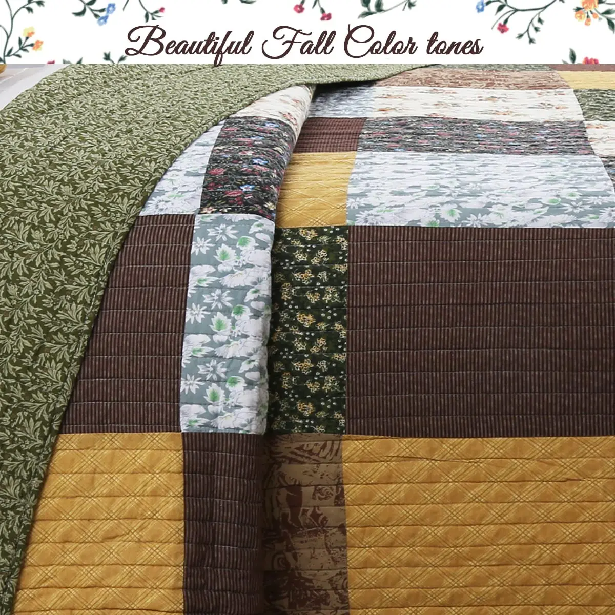 Cozy Line Home Fashions 3-Piece Cotton Patchwork Quilt Set | Reversible Country Farmhouse Bedding (Queen) - view 5