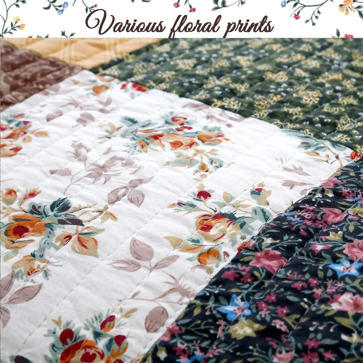 Cozy Line Home Fashions 3-Piece Cotton Patchwork Quilt Set | Reversible Country Farmhouse Bedding (Queen) - view 6