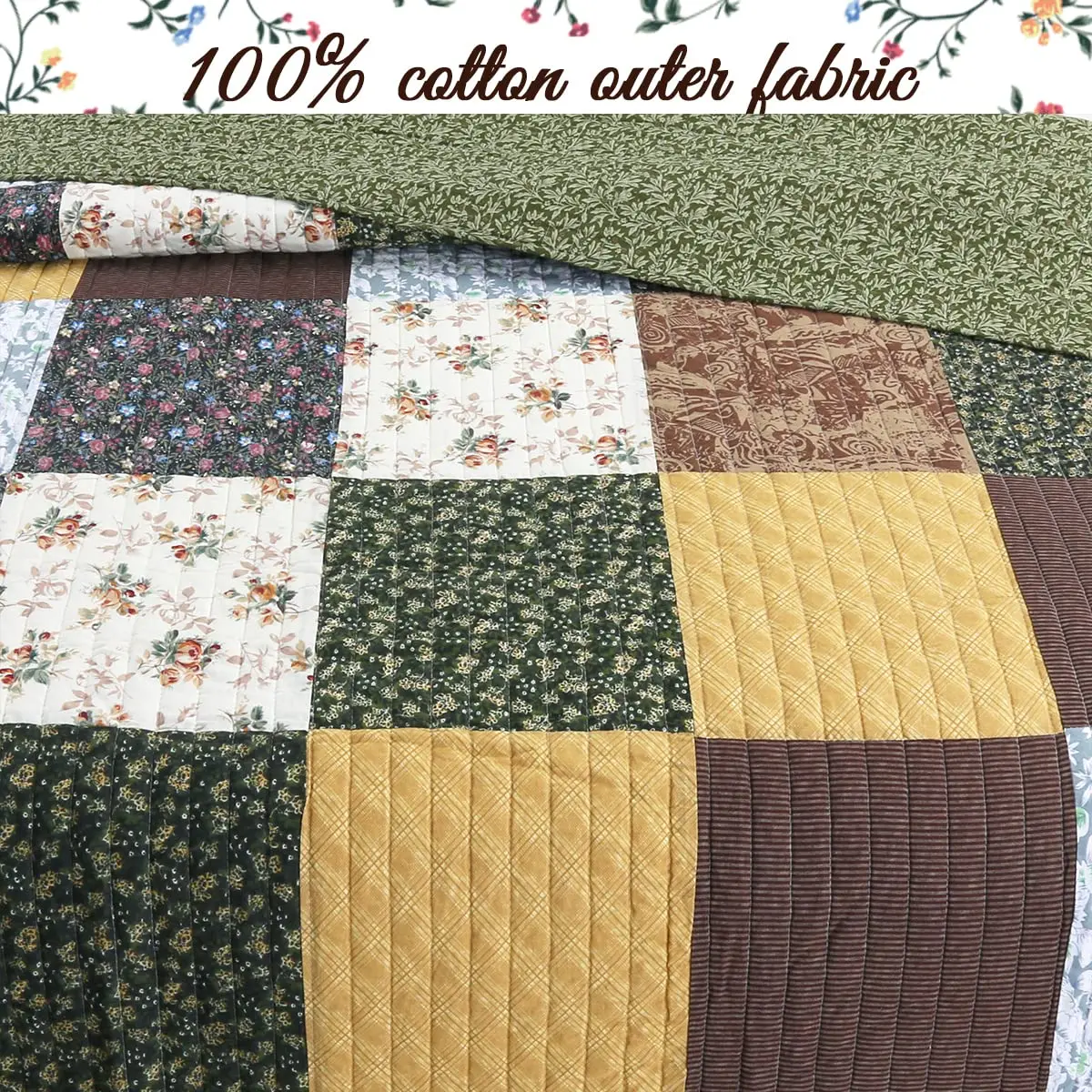 Cozy Line Home Fashions 3-Piece Cotton Patchwork Quilt Set | Reversible Country Farmhouse Bedding (Queen) - view 3