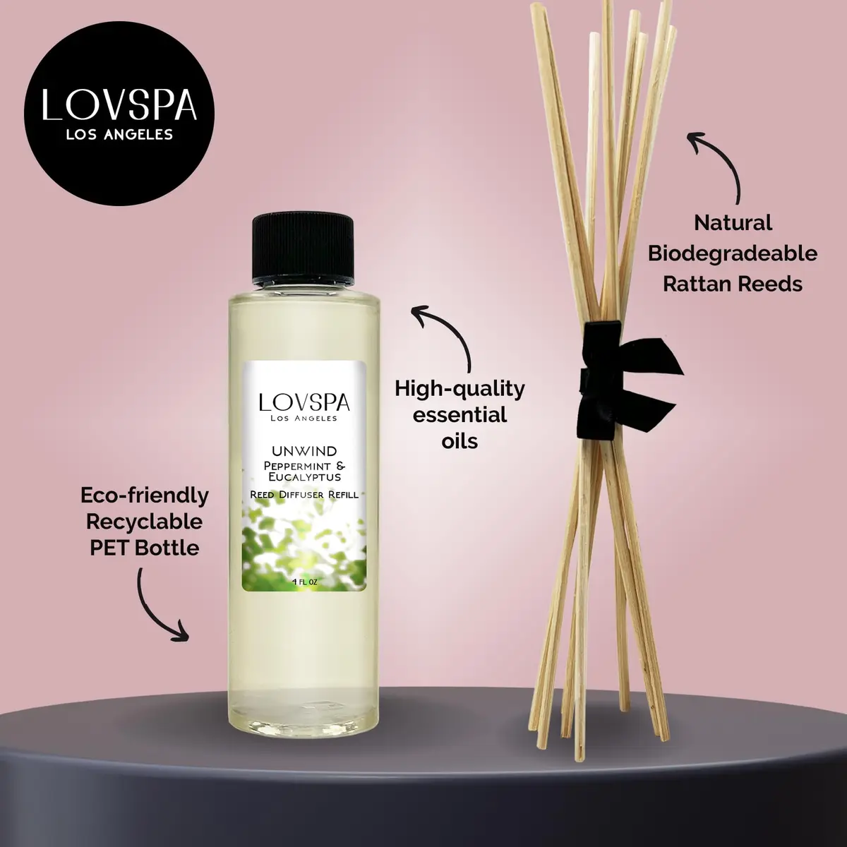 LOVSPA UNWIND Eucalyptus & Mint Reed Diffuser Refill Oil 4 fl oz | Aromatherapy Home Fragrance - view 2