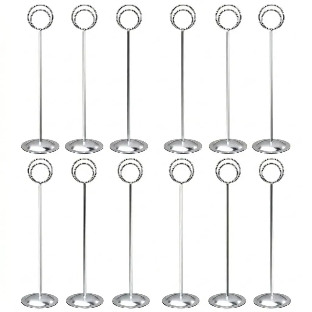 HOHIYA 12 Pack Silver Table Number Holders 12 inch (30.4 cm) | Modern Pedestal Stands for Events - main product image