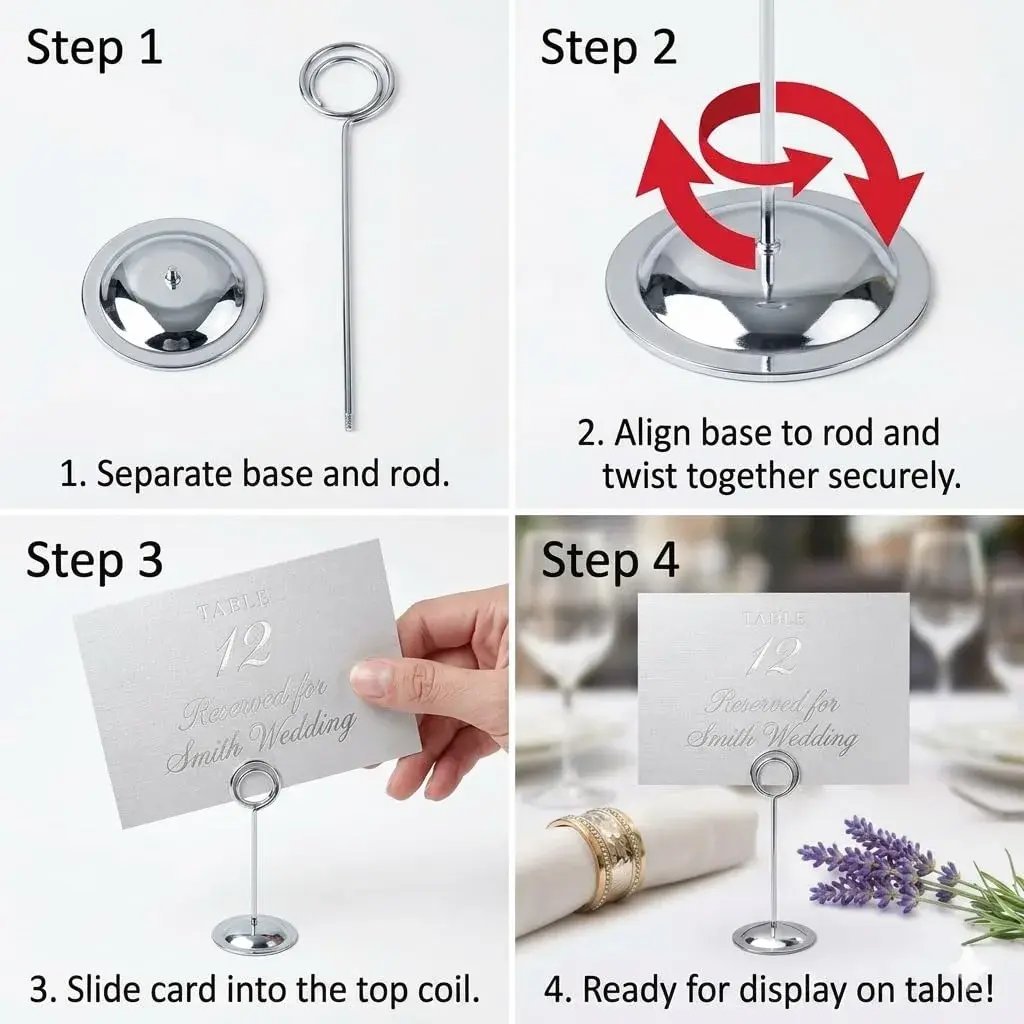 HOHIYA 12 Pack Silver Table Number Holders 12 inch (30.4 cm) | Modern Pedestal Stands for Events - view 5