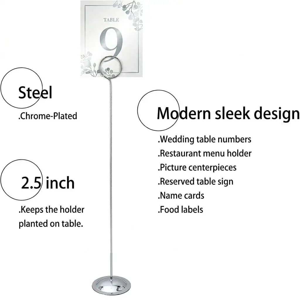HOHIYA 12 Pack Silver Table Number Holders 12 inch (30.4 cm) | Modern Pedestal Stands for Events - view 3