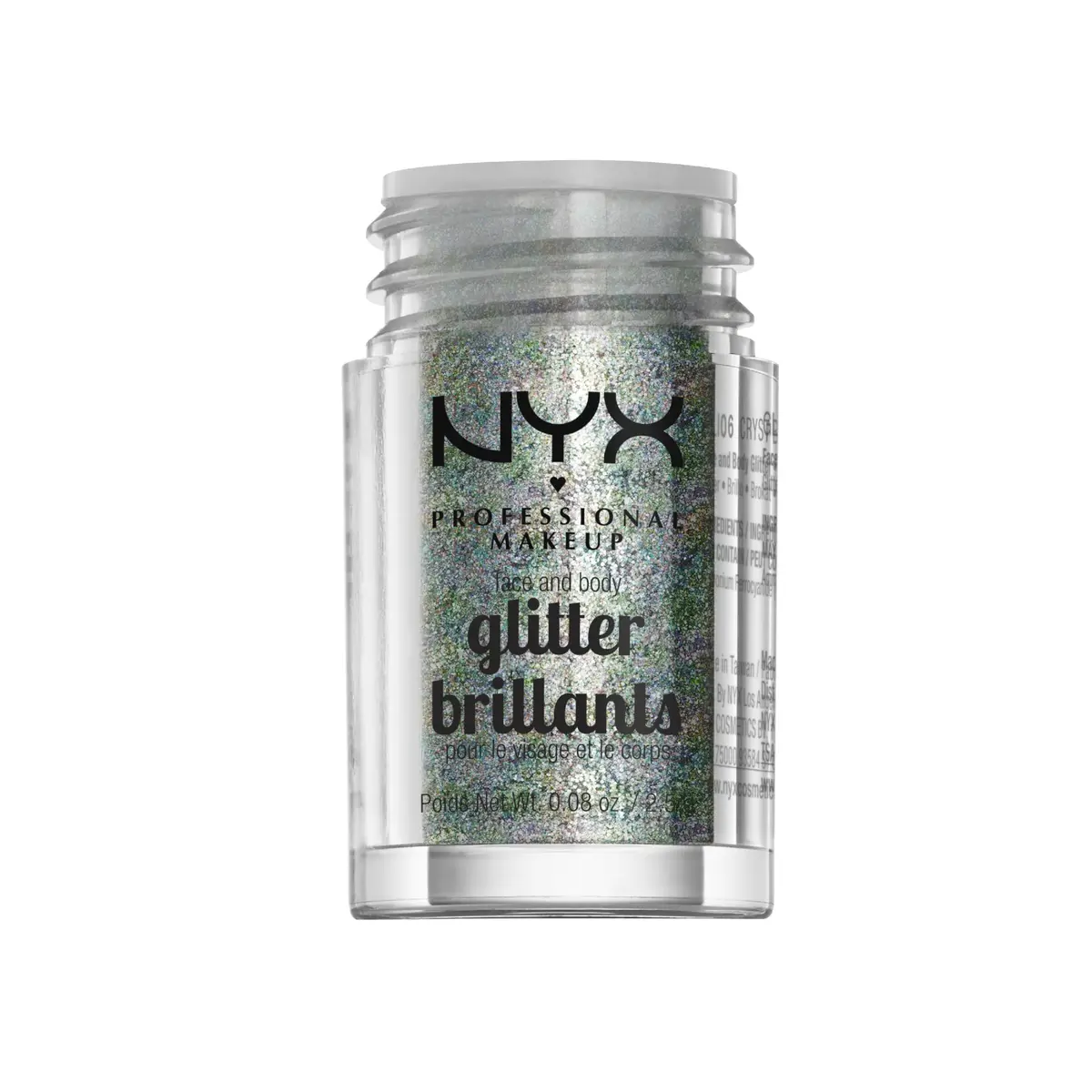 NYX PROFESSIONAL MAKEUP Face & Body Glitter, Crystal | Sparkling Loose Glitter for Face & Body, 0.08 Oz - main product image