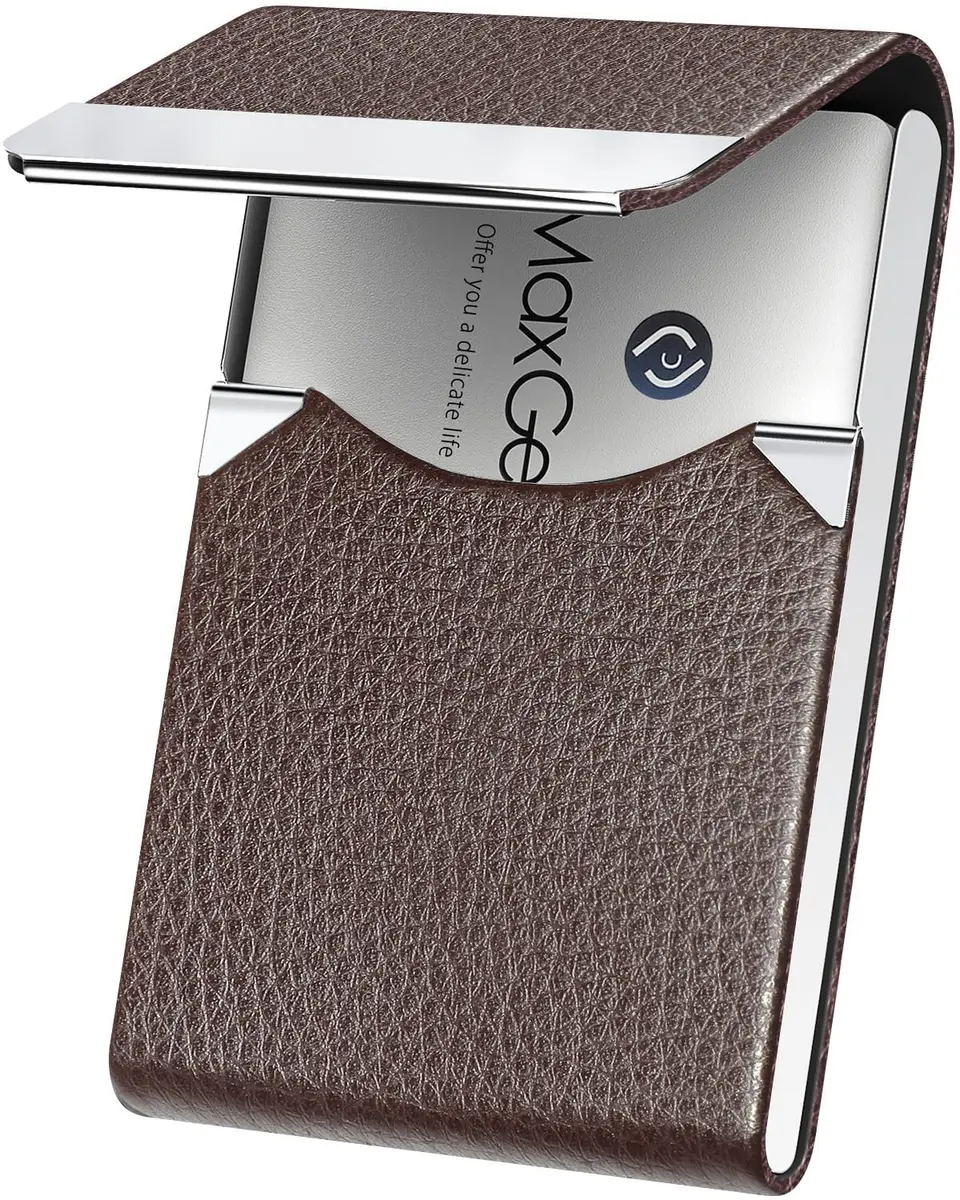 MaxGear Business Card Holder, PU Leather, Coffee | Slim, RFID Protected, Organized for Professionals - main product image