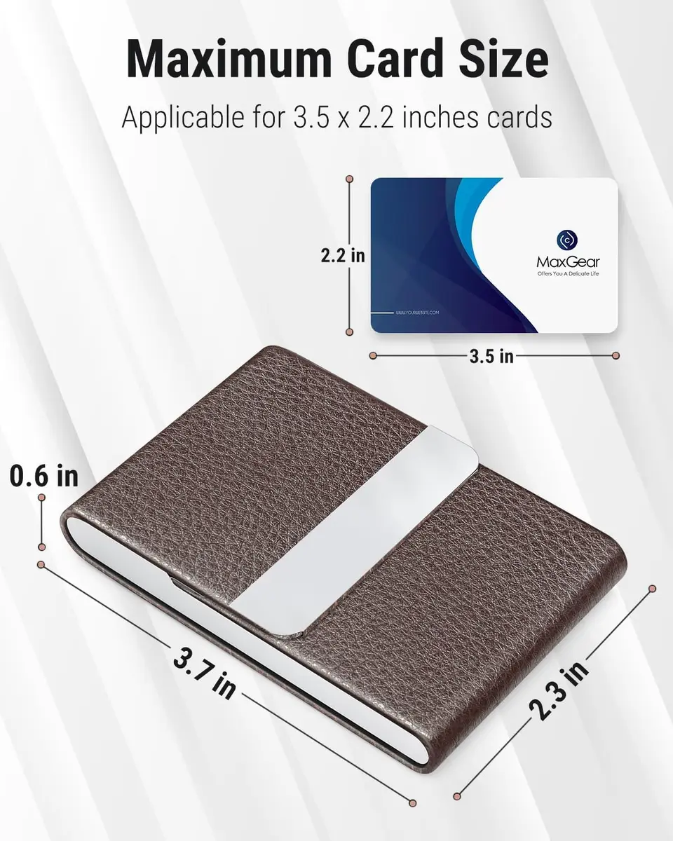 MaxGear Business Card Holder, PU Leather, Coffee | Slim, RFID Protected, Organized for Professionals - view 5