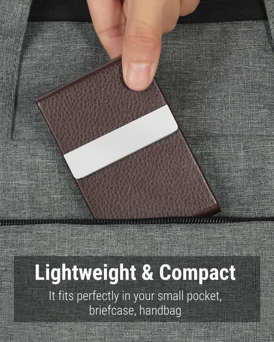 MaxGear Business Card Holder, PU Leather, Coffee | Slim, RFID Protected, Organized for Professionals - view 6