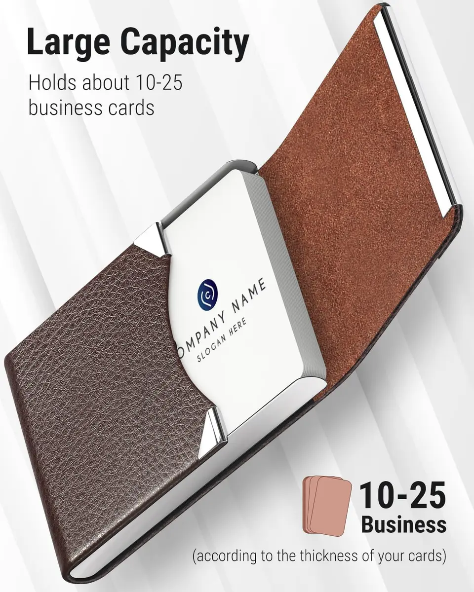 MaxGear Business Card Holder, PU Leather, Coffee | Slim, RFID Protected, Organized for Professionals - view 2