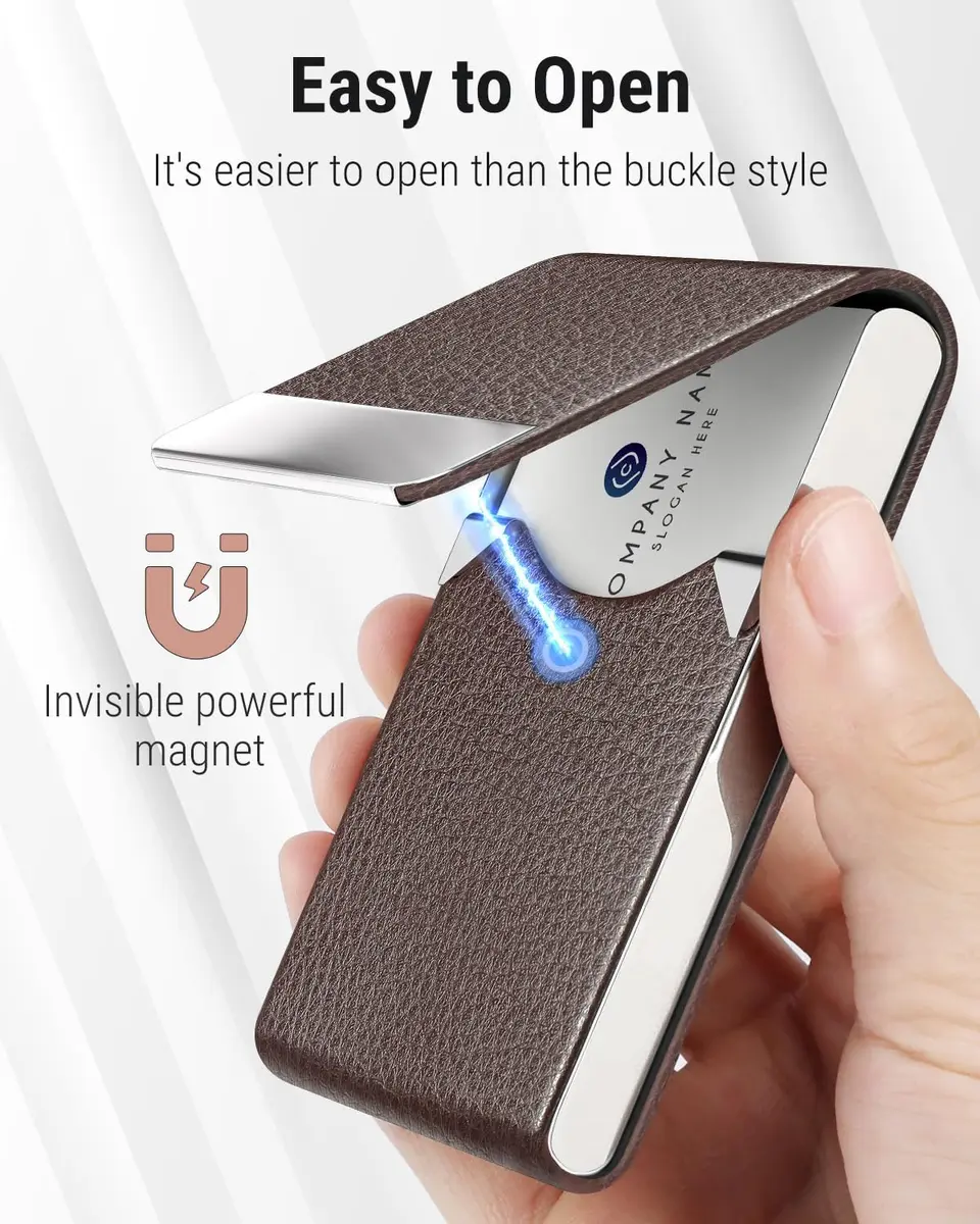 MaxGear Business Card Holder, PU Leather, Coffee | Slim, RFID Protected, Organized for Professionals - view 3
