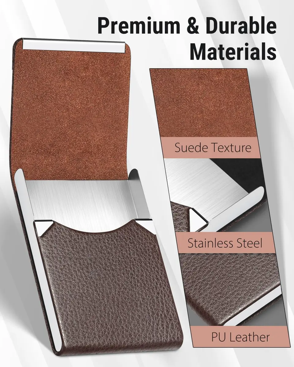 MaxGear Business Card Holder, PU Leather, Coffee | Slim, RFID Protected, Organized for Professionals - view 4