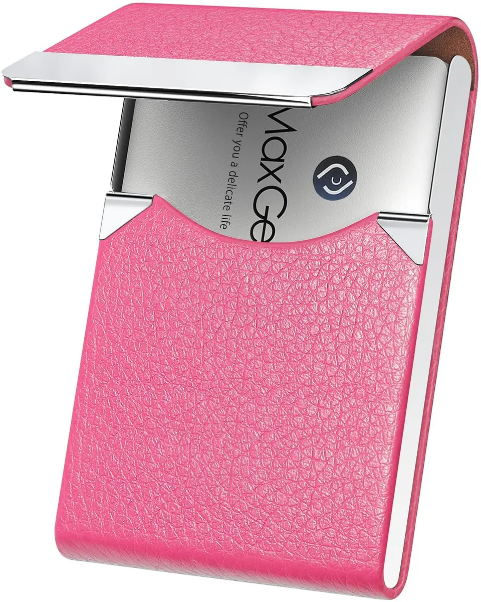 MaxGear Business Card Holder, PU Leather Rose Red | Slim, RFID & Magnetic Closure - main product image