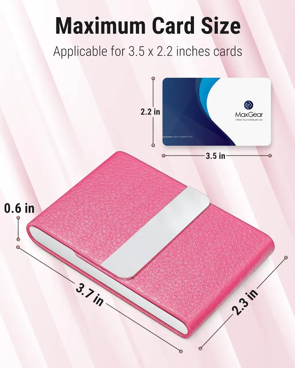 MaxGear Business Card Holder, PU Leather Rose Red | Slim, RFID & Magnetic Closure - view 5