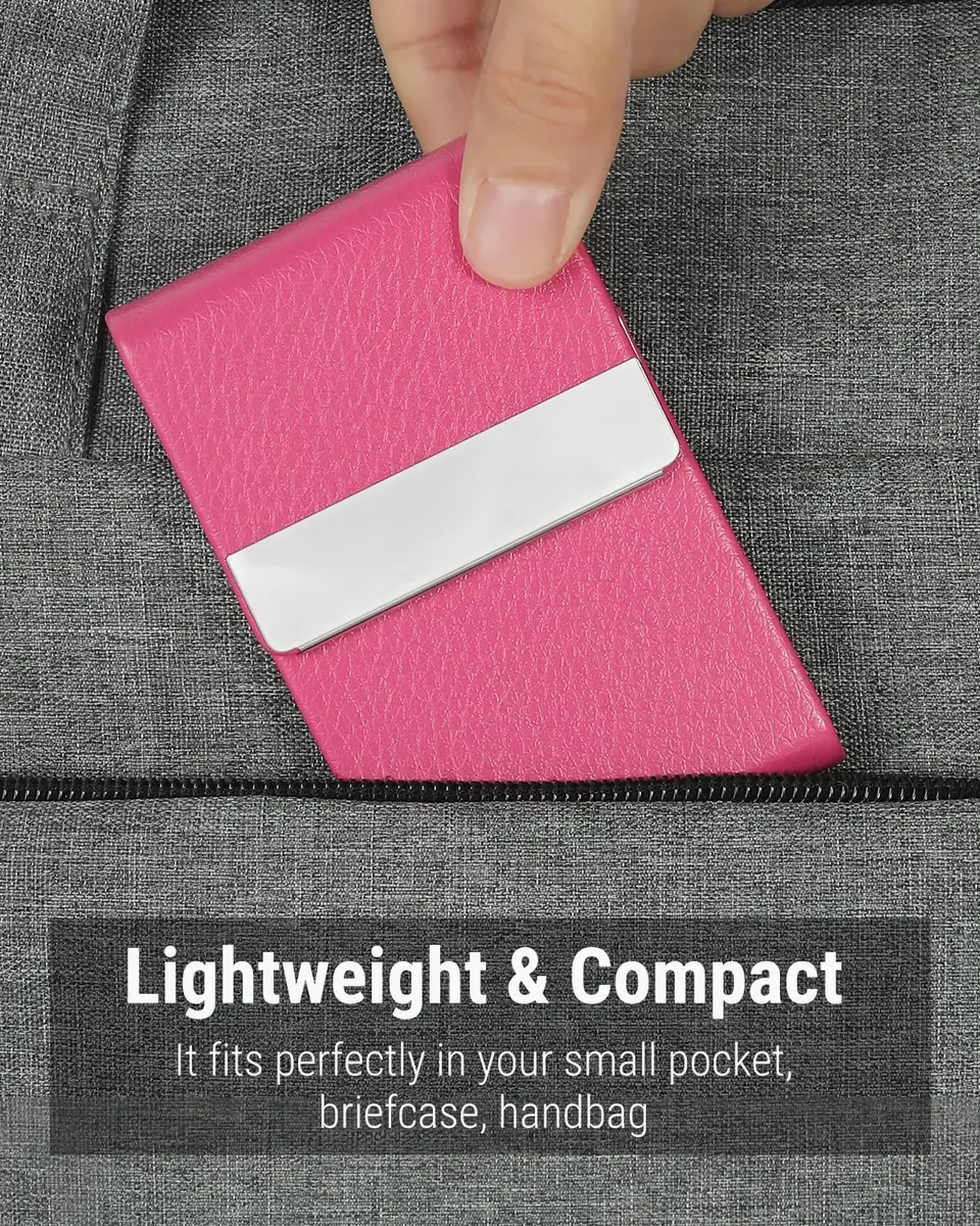 MaxGear Business Card Holder, PU Leather Rose Red | Slim, RFID & Magnetic Closure - view 6