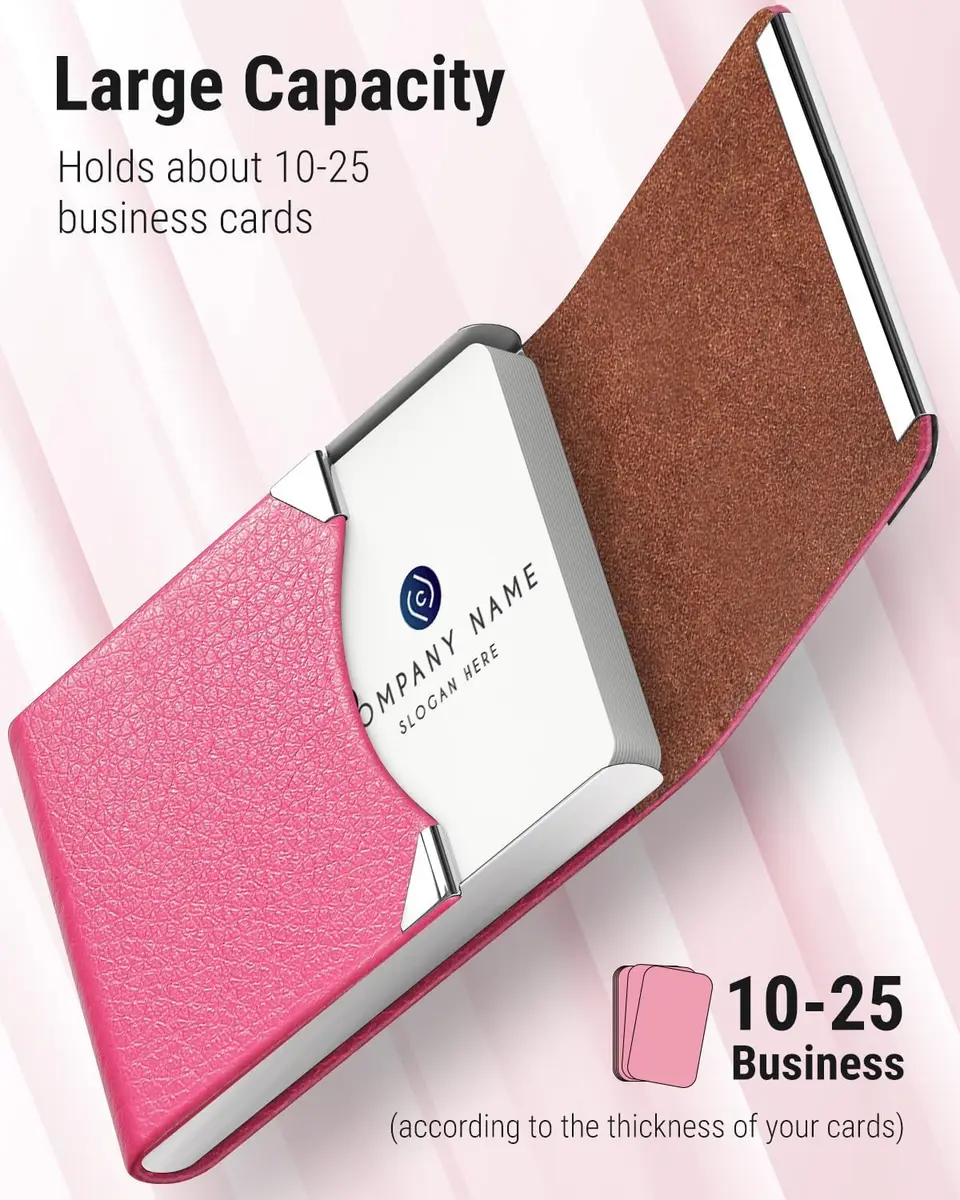 MaxGear Business Card Holder, PU Leather Rose Red | Slim, RFID & Magnetic Closure - view 2