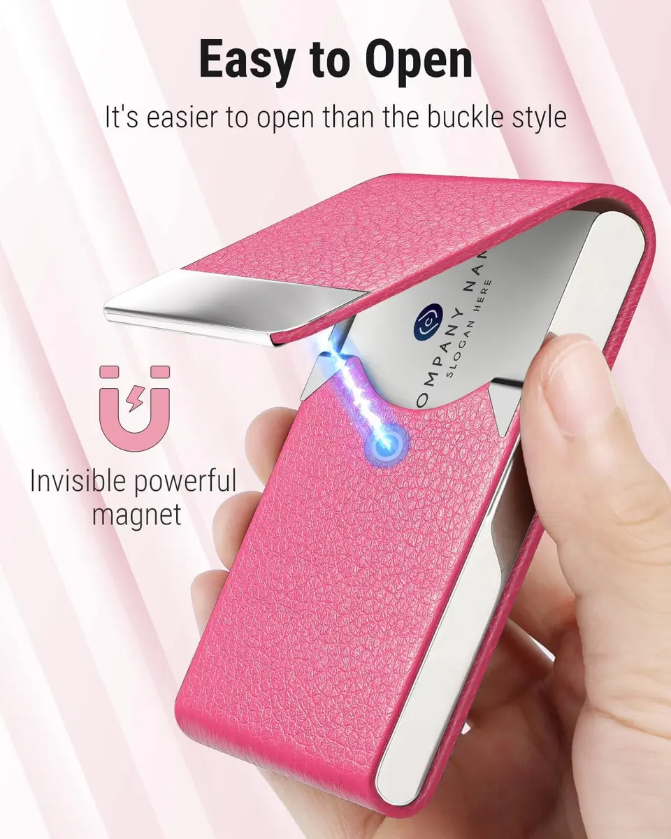 MaxGear Business Card Holder, PU Leather Rose Red | Slim, RFID & Magnetic Closure - view 3