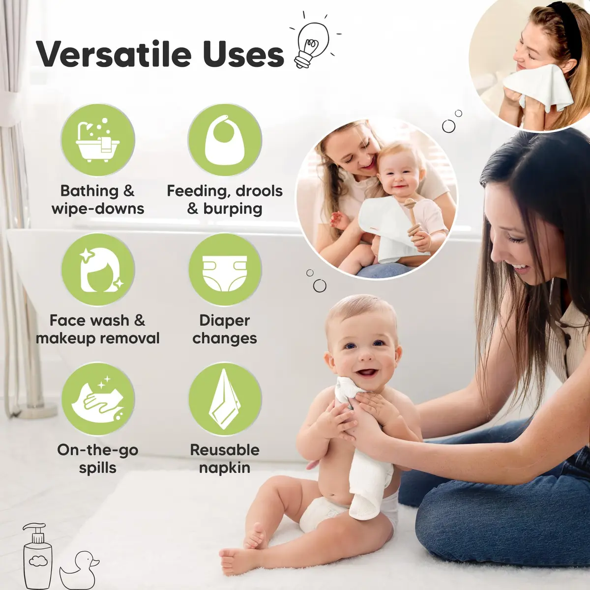 KeaBabies Baby Washcloths 10x10 Inch | Ultra-Soft Bamboo, Absorbent & Reusable for Newborn & Toddler - view 6