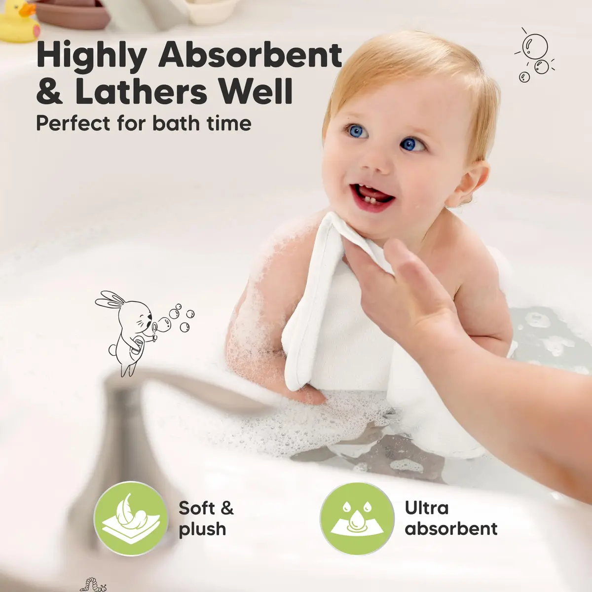 KeaBabies Baby Washcloths 10x10 Inch | Ultra-Soft Bamboo, Absorbent & Reusable for Newborn & Toddler - view 3