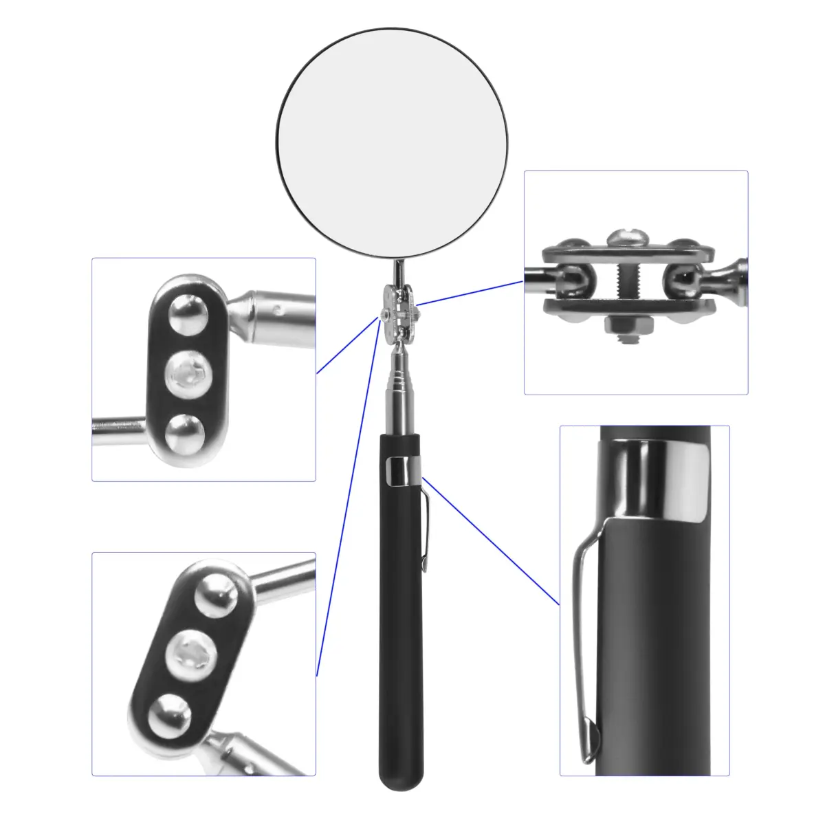 Enbar Telescopic Inspection Mirror with 360° Swivel Head | 85mm Round Mirror, 34" Extended Reach - view 4
