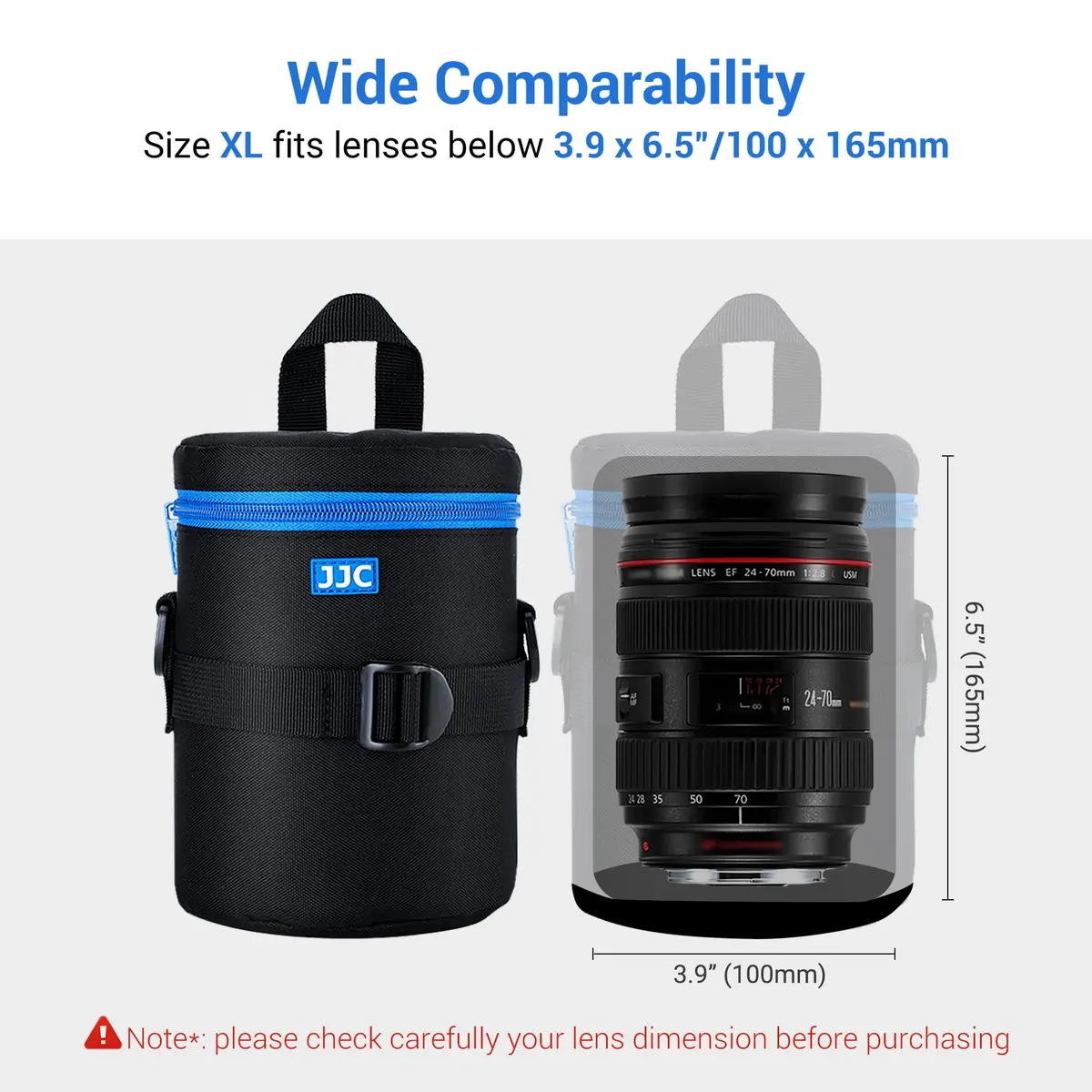 JJC Camera Lens Case Pouch, Padded Bag Fits Lens up to 3.9 x 6.5 (D x L) - view 3