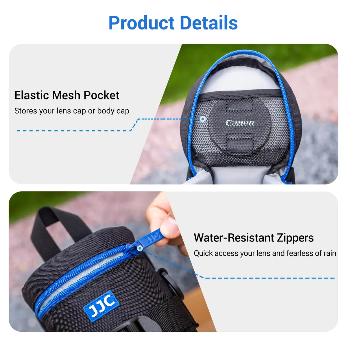 JJC Camera Lens Case Pouch, Padded Bag Fits Lens up to 14.4 x 31.6 cm (4.9 x 11.4 inches) | Water-Resistant Polyester with Foam Padding - view 5