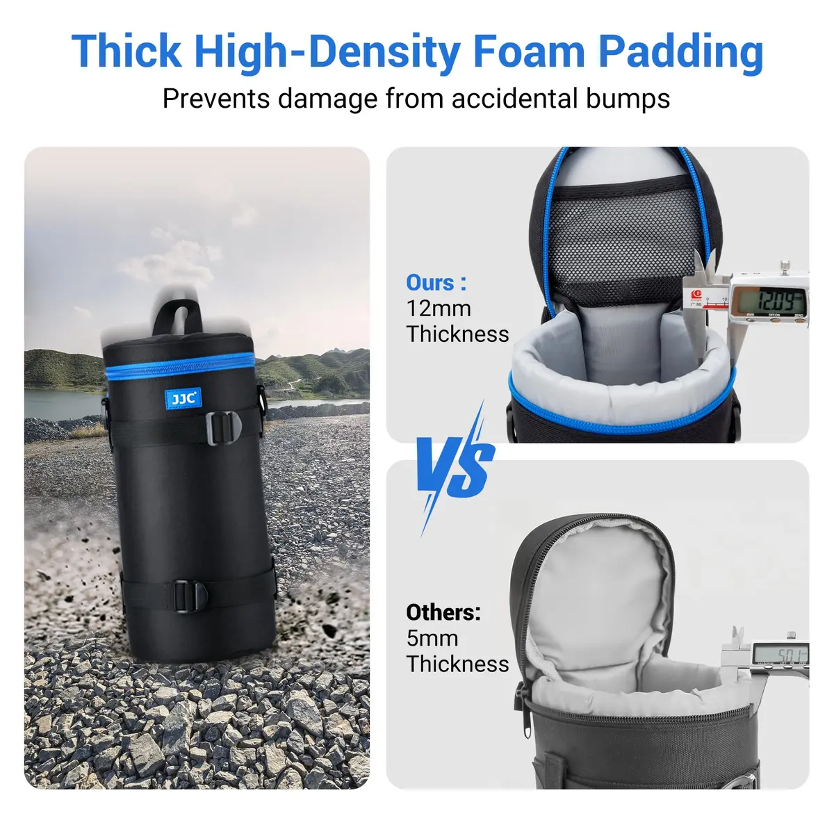 JJC Camera Lens Case Pouch, Padded Bag Fits Lens up to 14.4 x 31.6 cm (4.9 x 11.4 inches) | Water-Resistant Polyester with Foam Padding - view 6
