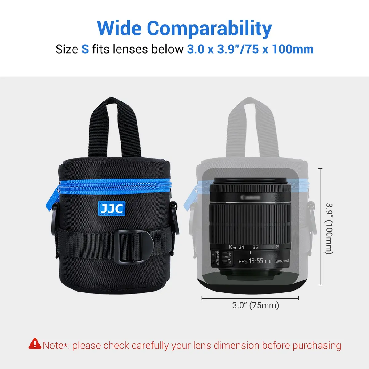 JJC Camera Lens Case Pouch, Padded Bag Fits Lens up to 3.0 x 3.9 (D x L) - view 3