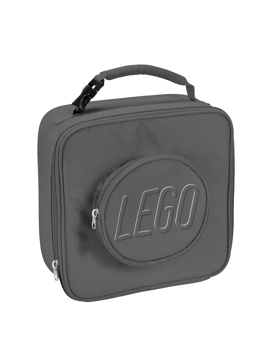 LEGO Lunch Bag, Durable and Insulated, with Mesh Pouch and Zip Compartment, Gray | Fun LEGO Brick Shape for Kids & Adults - main product image