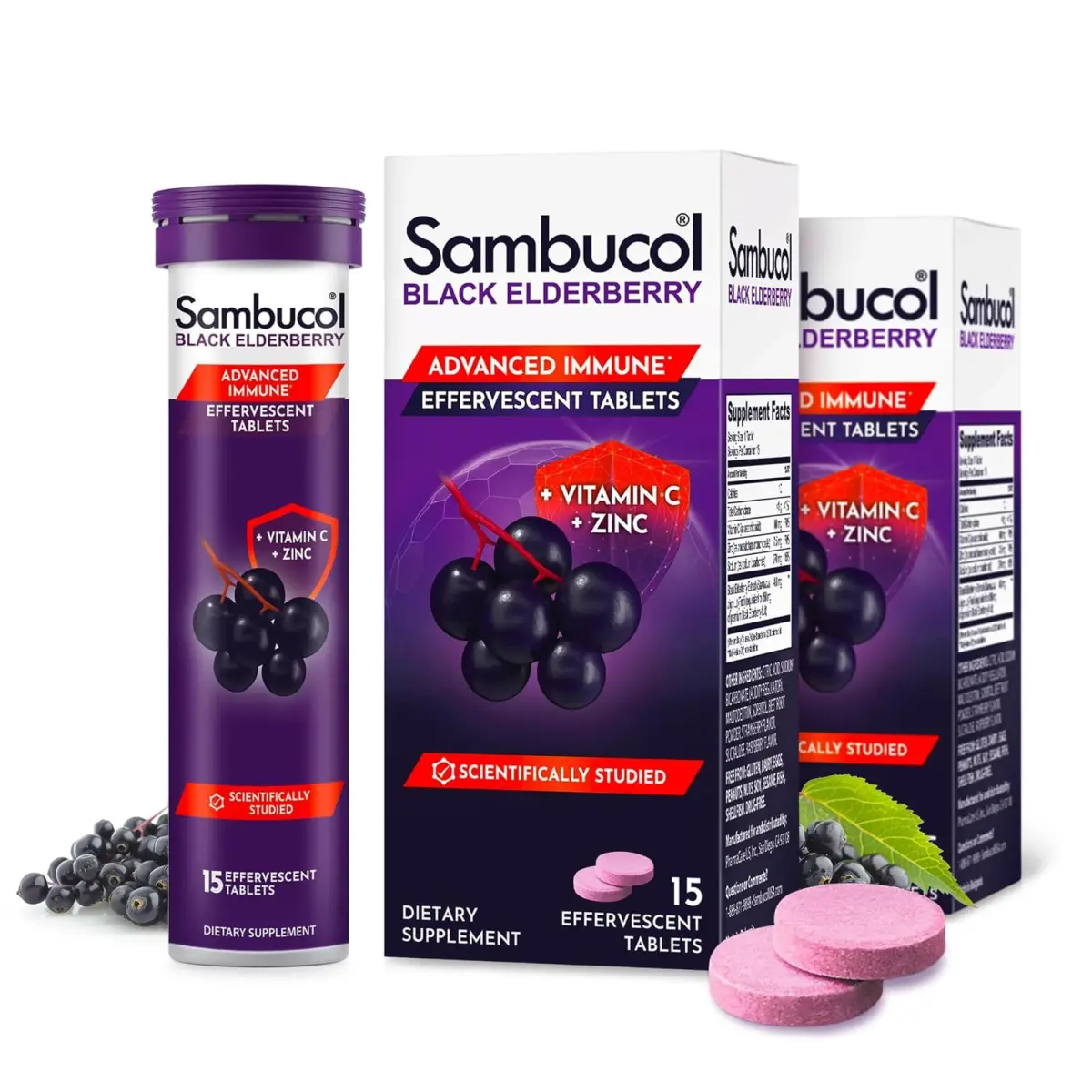 Sambucol Black Elderberry Effervescent Tablets 30 Count (Pack of 2) | Immune Support with Zinc & Vitamin C - main product image