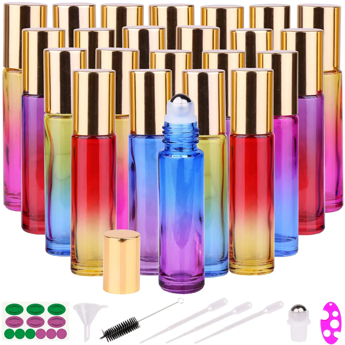 inice Gold 10ml Essential Oils Roller Bottles Gradient Color Thick Glass Roll on Bottle Golden Metal Cap for Travel | Premium Refillable Container - main product image