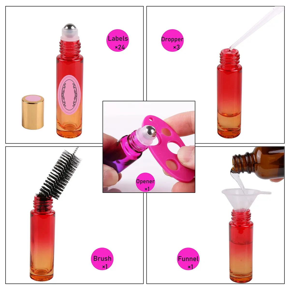 inice Gold 10ml Essential Oils Roller Bottles Gradient Color Thick Glass Roll on Bottle Golden Metal Cap for Travel | Premium Refillable Container - view 3