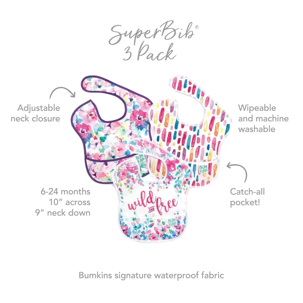 Bumkins SuperBib Baby & Toddler Bibs 3-Pack | Waterproof, Adjustable, Mess Saver for 6-24 Months - view 7
