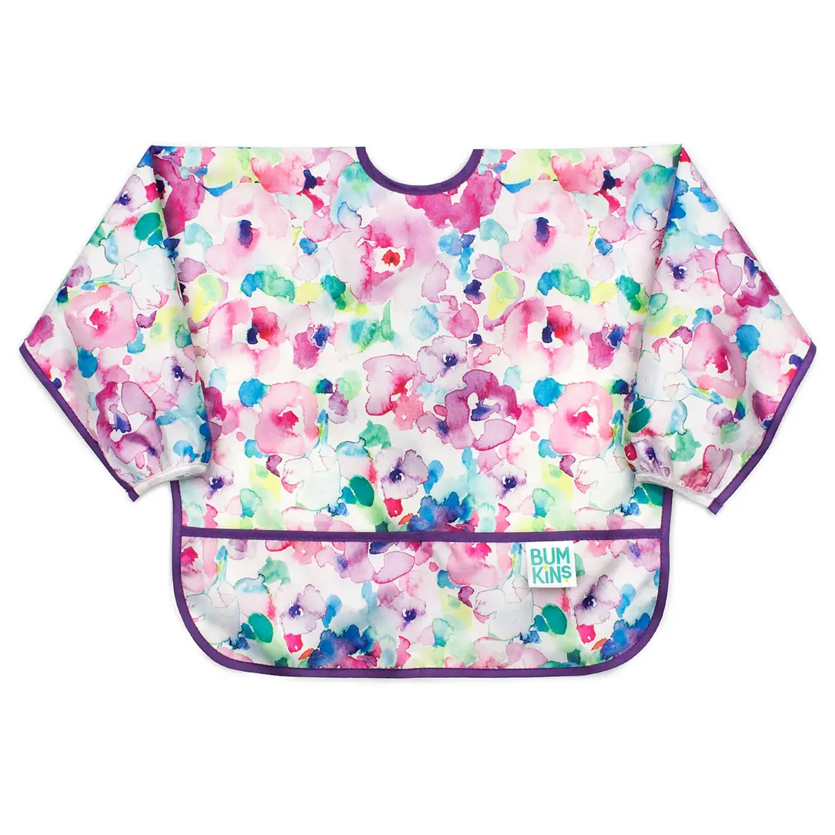 Bumkins Sleeved Bib for Baby & Toddler 6-24 Mos Watercolor Floral | Long Sleeve Mess Saver - main product image