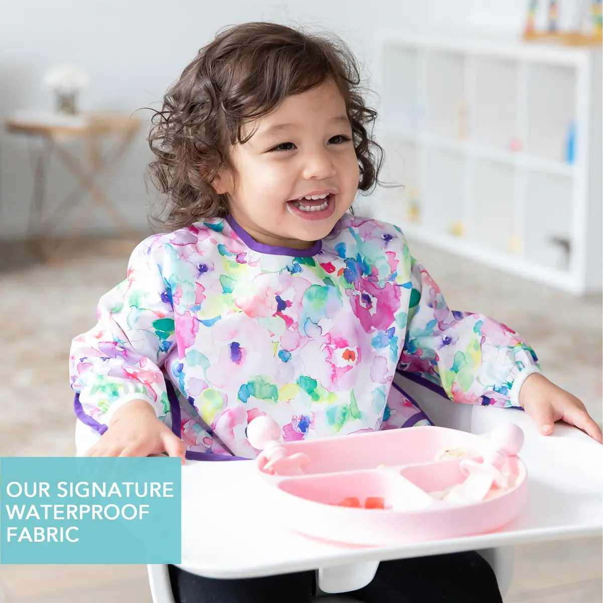 Bumkins Sleeved Bib for Baby & Toddler 6-24 Mos Watercolor Floral | Long Sleeve Mess Saver - view 3