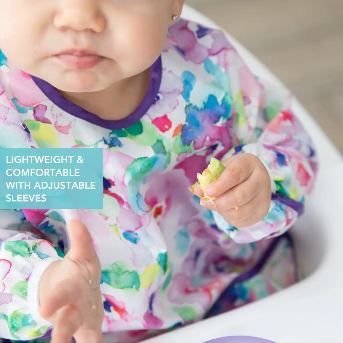 Bumkins Sleeved Bib for Baby & Toddler 6-24 Mos Watercolor Floral | Long Sleeve Mess Saver - view 4