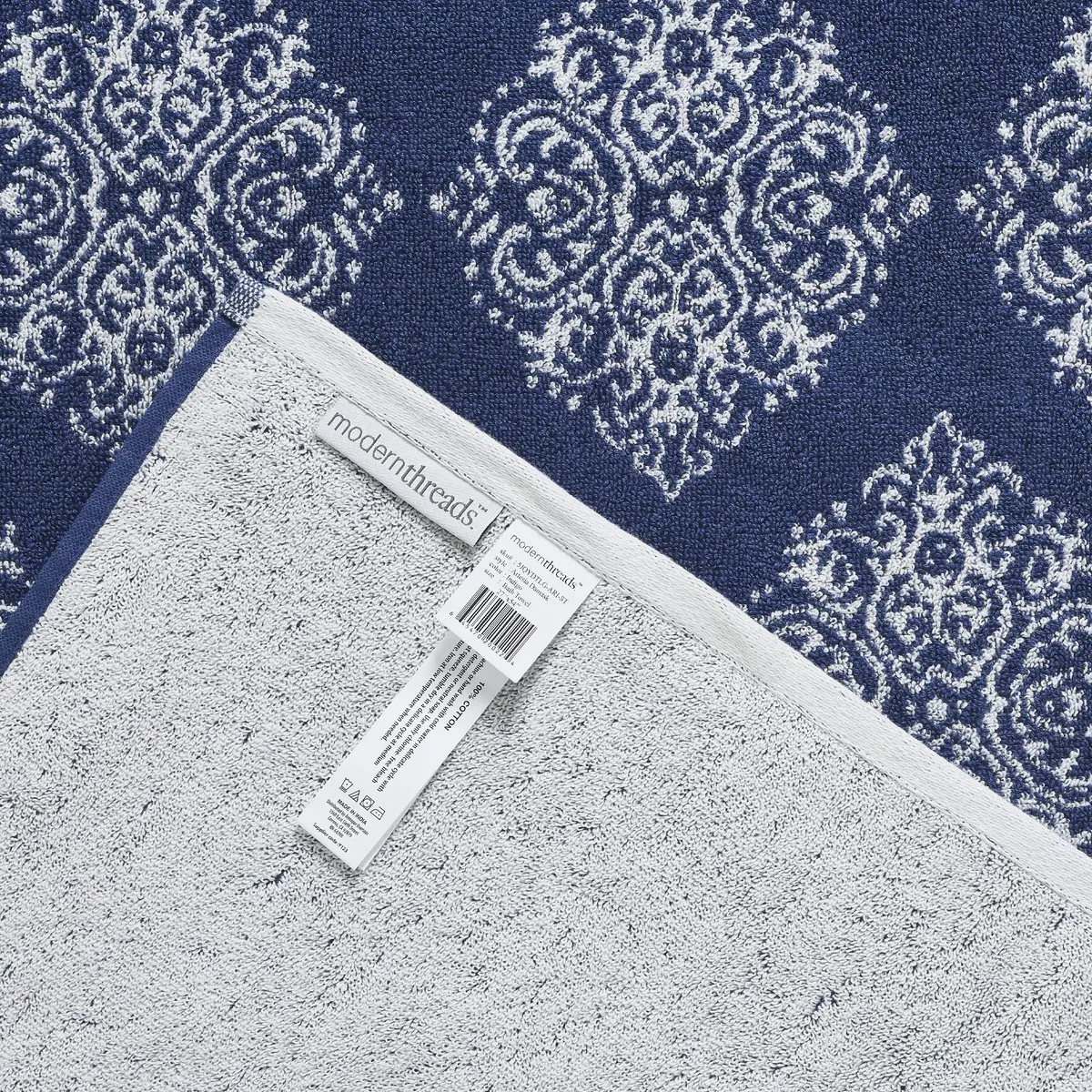 Modern Threads 6-Piece Cotton Damask Towel Set, Navy | Ultra-Absorbent, Soft & Durable - view 4