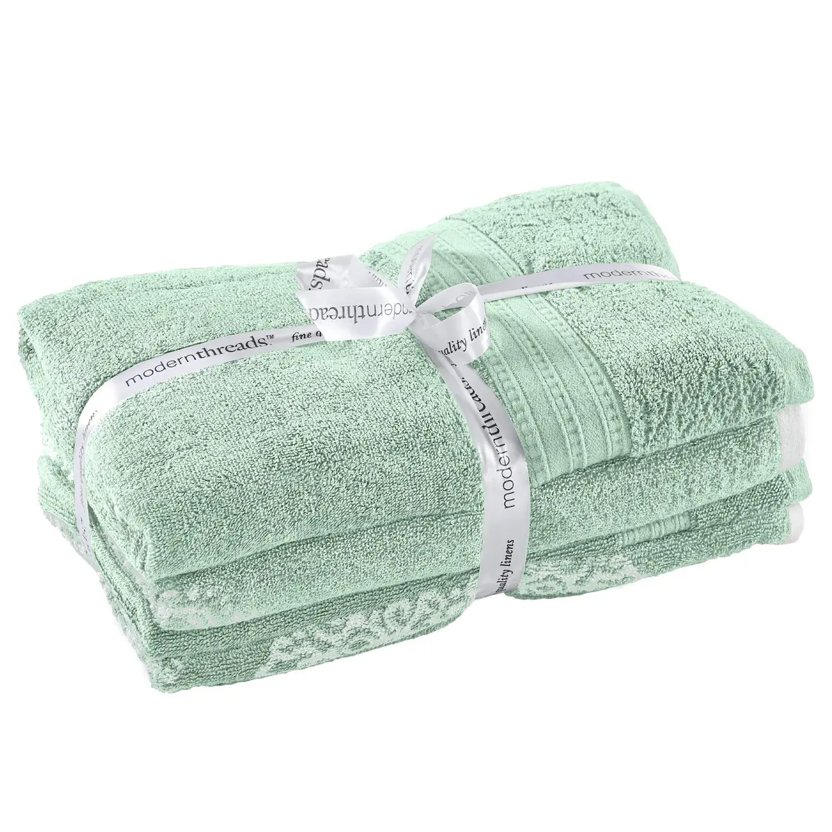Modern Threads 6-Piece 100% Cotton Damask Medallion Towel Set, Sage | Highly Absorbent, Soft & Plush, Quick-Drying, 550 GSM, Color-Rich Yarn-Dyed Design - view 3