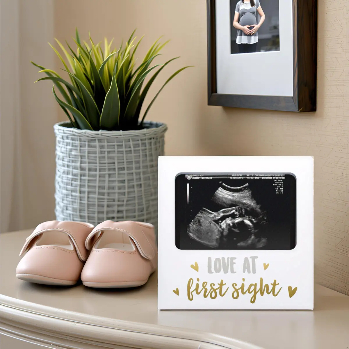 tiny ideas Love at First Sight White Sonogram Keepsake Frame | 4x6 Inch Photo Display for Nursery Decor - view 7