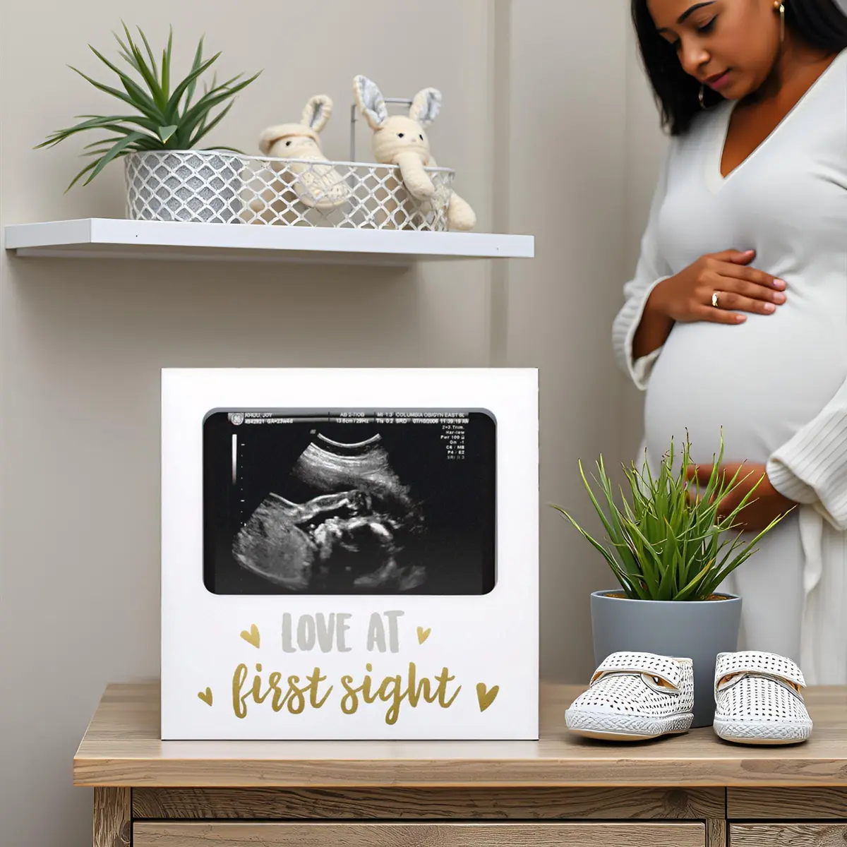 tiny ideas Love at First Sight White Sonogram Keepsake Frame | 4x6 Inch Photo Display for Nursery Decor - view 9