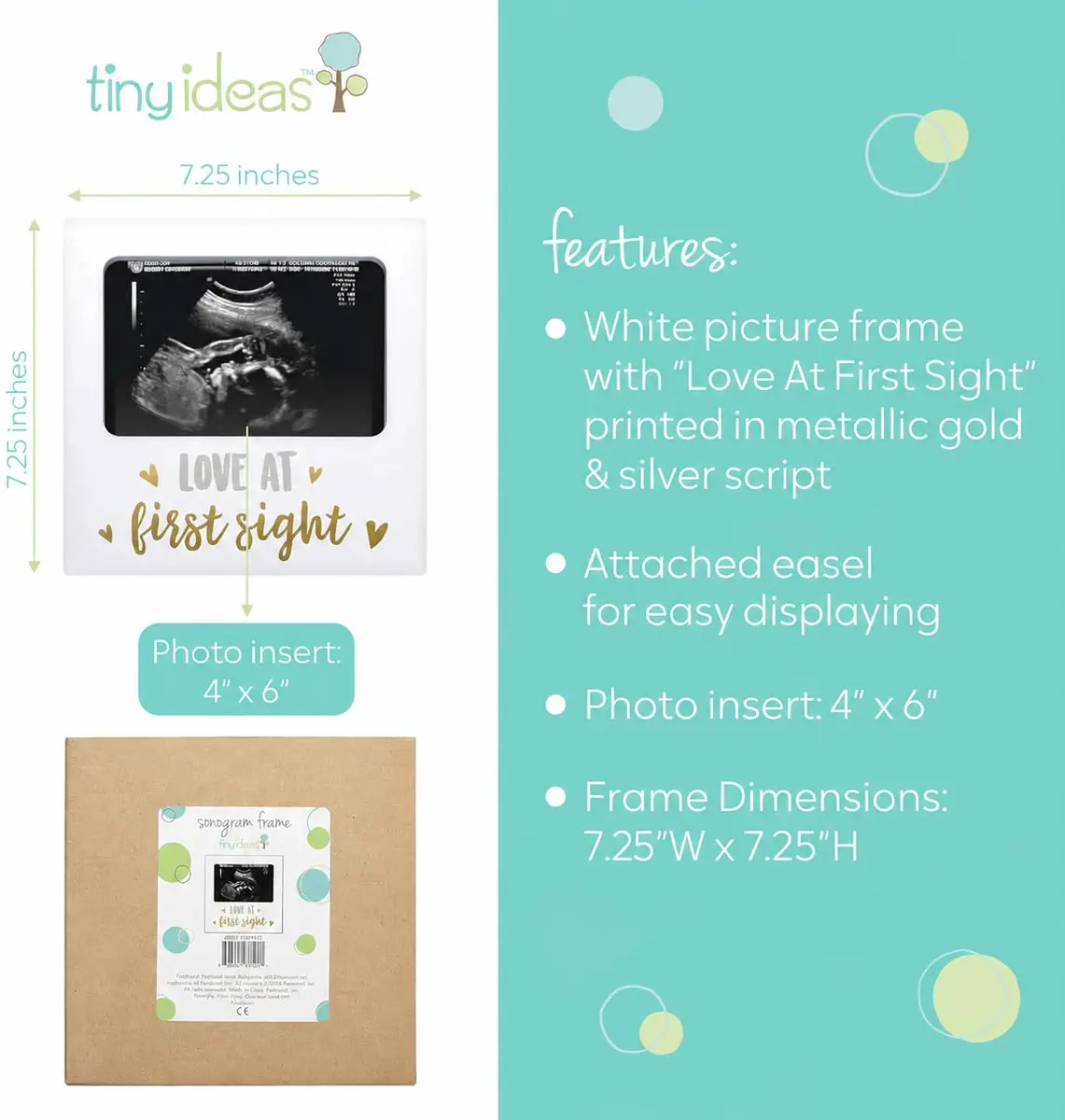 tiny ideas Love at First Sight White Sonogram Keepsake Frame | 4x6 Inch Photo Display for Nursery Decor - view 4