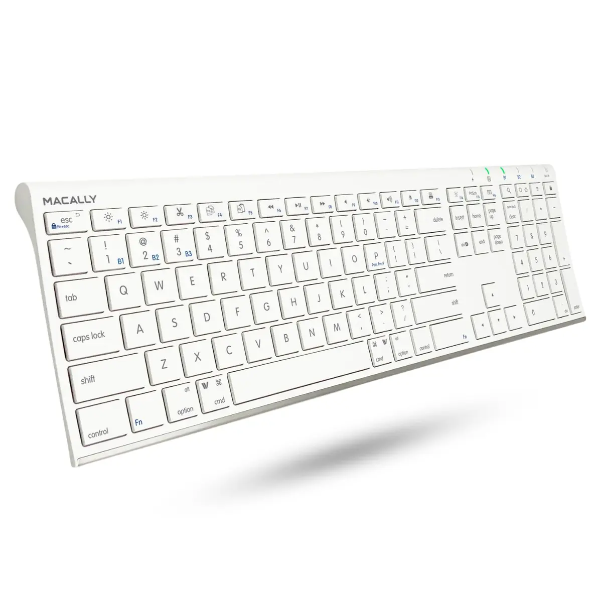 Macally ACEBTKEY Multi-Device Bluetooth Keyboard with Numeric Keypad - 110 Keys, 20 Shortcuts, Rechargeable, White - main product image