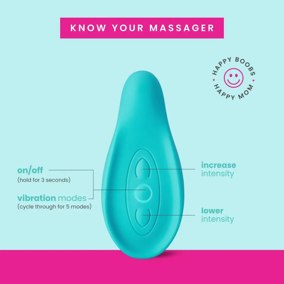 LaVie Lactation Massager Teal | 3 Vibration Modes, Medical-Grade Silicone, Rechargeable Battery - view 6