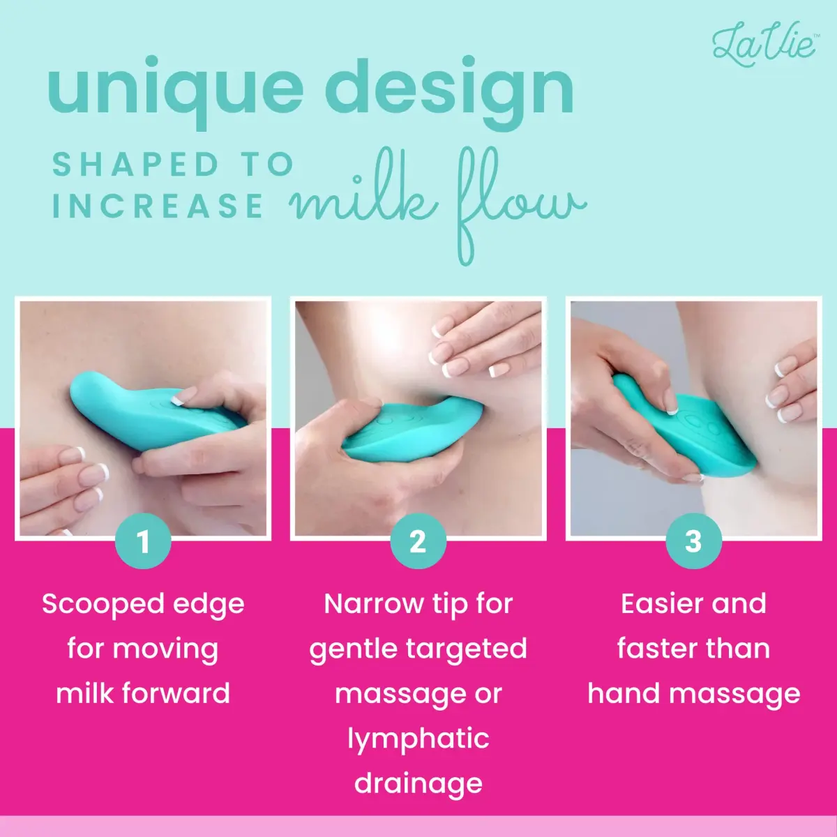LaVie Lactation Massager Teal | 3 Vibration Modes, Medical-Grade Silicone, Rechargeable Battery - view 7