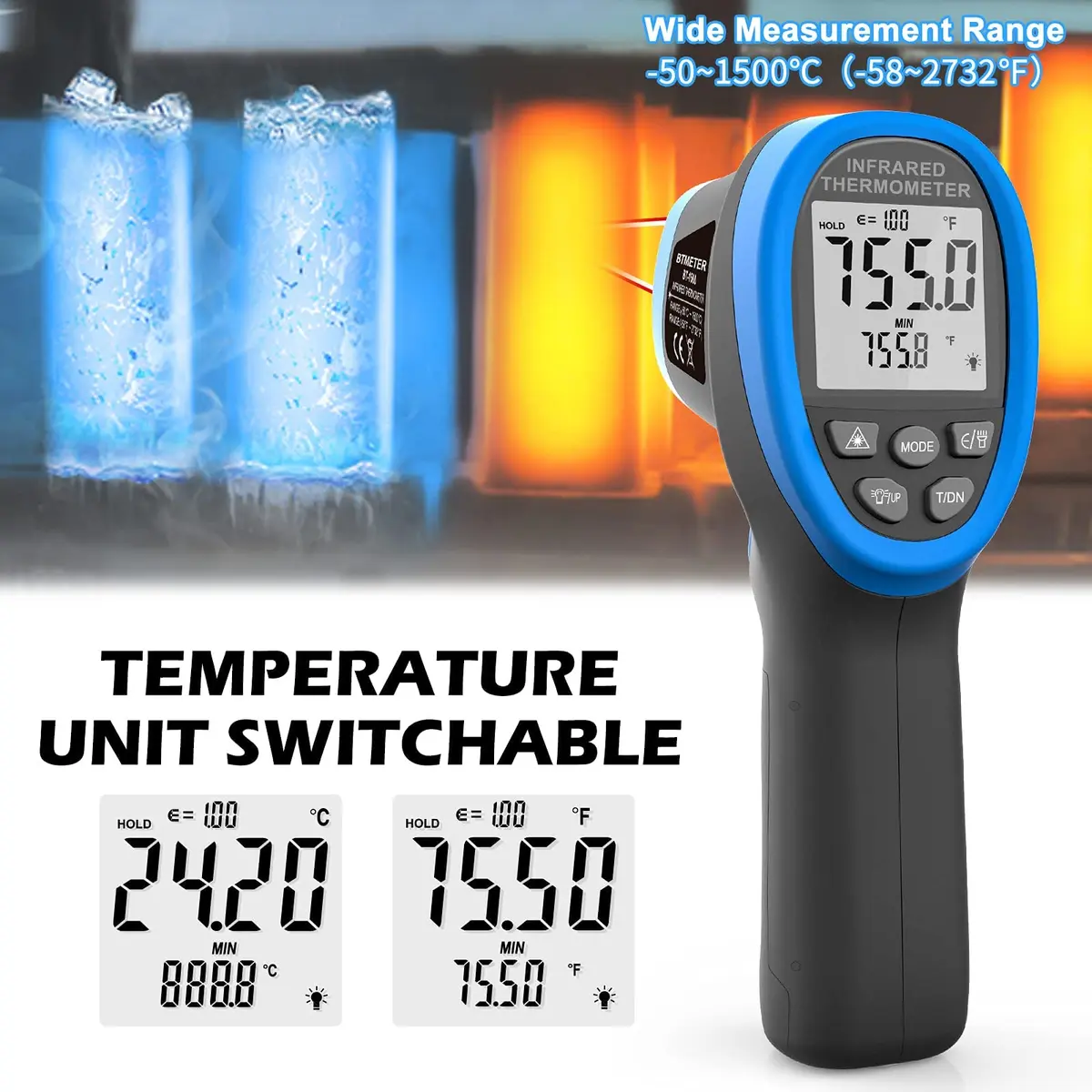 BTMETER BT-1500 High Temp Infrared Thermometer Gun -58°F to 2732°F | Non-Contact Laser Temp - view 5