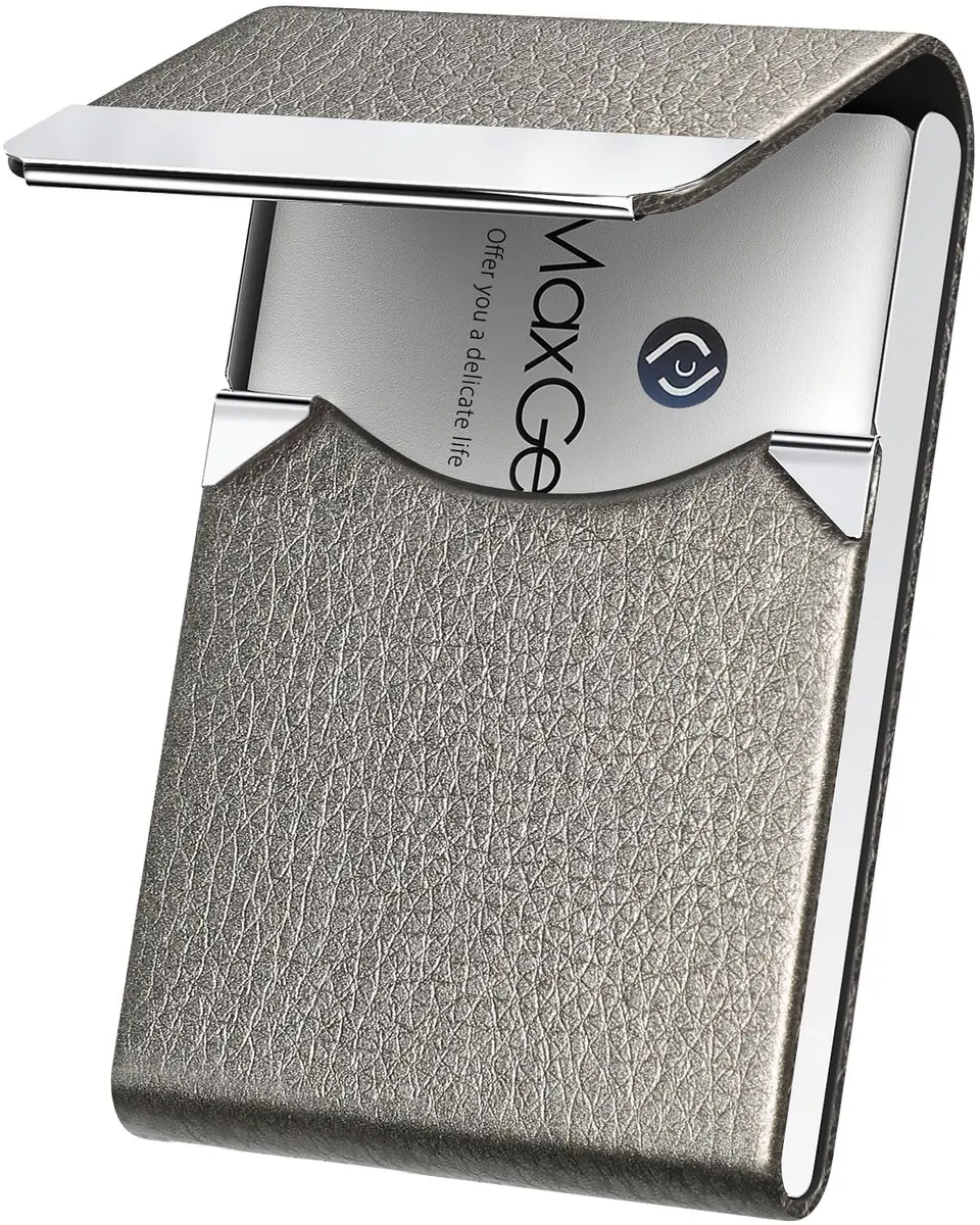 MaxGear Business Card Holder, PU Leather Gray | Slim, RFID Block & Magnetic Closure - main product image