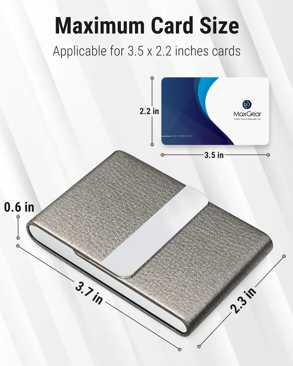 MaxGear Business Card Holder, PU Leather Gray | Slim, RFID Block & Magnetic Closure - view 5